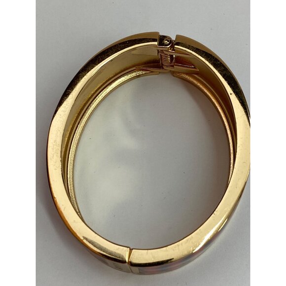 Avon Gold-Tone Geometric Hinged Bangle Bracelet With Red & Pink Pattern J0251 - Picture 6 of 9